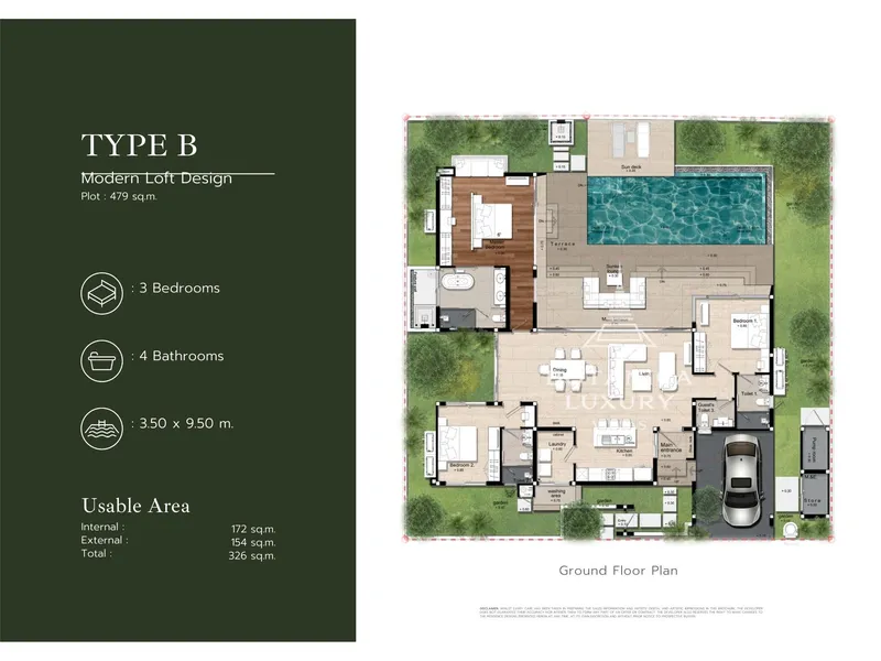 Villa 3-bedroom 288 sqm in Botanica Modern Loft 2 (Bang Tao) · Development floor plan