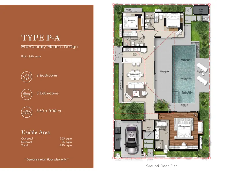 Villa 3-bedroom 280 sqm in Botanica Pru Jampa (Thalang) · Development floor plan