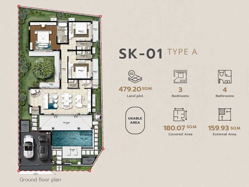 Villa 3-bedroom 340 sqm in Botanica Skyport (Nai Yang) · Development floor plan