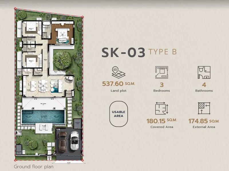 Villa 3-bedroom 340 sqm in Botanica Skyport (Nai Yang) · Development floor plan