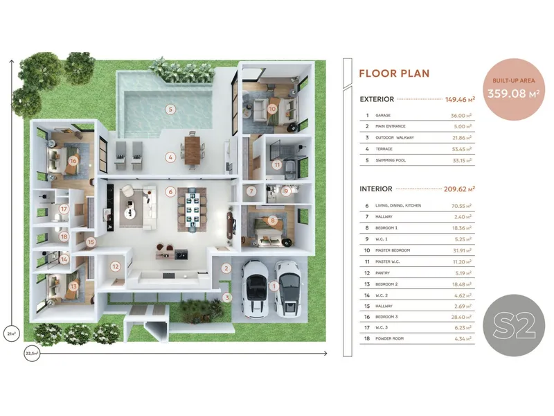 Villa 3-bedroom 345 sqm in Manor Villas (Thalang) · Floor plan of a different unit type here — 359 m²