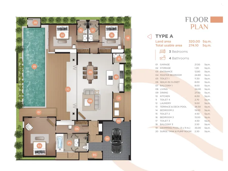 Moneteria Villas, půdorys