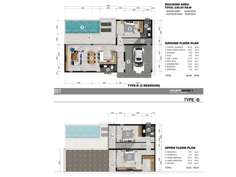 Villa 3-bedroom 254 sqm in Golden Pool Villa (Plai Laem) · Development floor plan