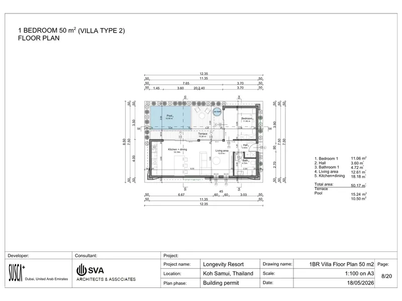 Villa 1-bedroom 80 sqm in Longevity Resort (Plai Laem) · Floor plan of a different unit type here — 77 m²