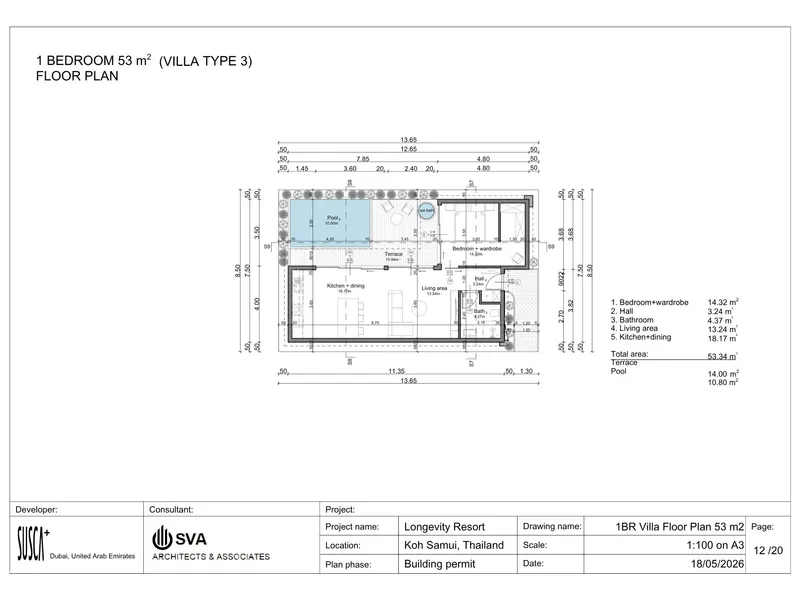 Villa 1-bedroom 80 sqm in Longevity Resort (Plai Laem) · Floor plan of this unit